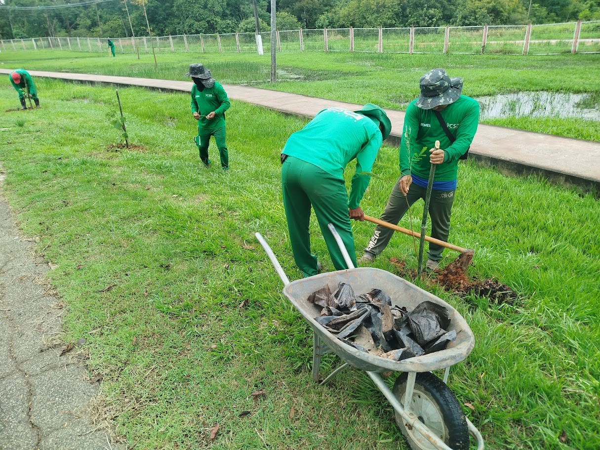 Atividade consiste na recomposição da vegetação no trecho entre a rotatória da Ufac e a rotatória do Distrito Industrial. (Foto: Secom)
